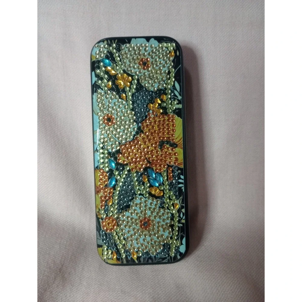 Handmade Diamond Art Eyeglass Case Floral Rhinestone Glasses Storage Box